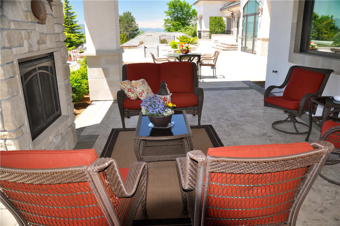 Shaded Patio and Fireplace